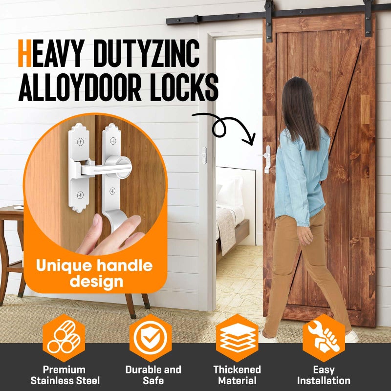 KETEBAIYI 90/180 Degree Barn Door Locks and Latches, Flip Sliding Barn Door Latch with Handle, 90 Degree Lock for Bathroom, Bedroom, Cabinet, Garden, Garage, Outdoor (180 Degree White-2pcs) - Image 2